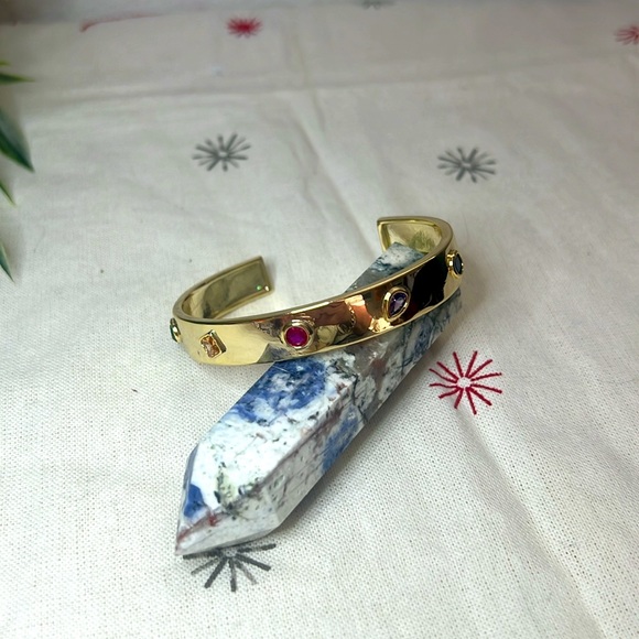 Gold Colored Crystal Bangle Cuff Bracelet - Picture 3 of 8